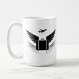 Schwarze Silhouette eines Reisekoffer Kaffeetasse