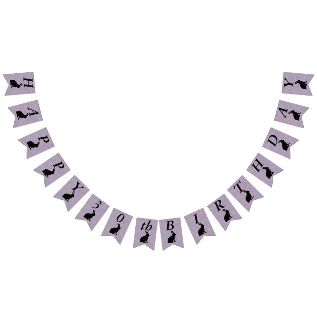 Schwarze Silhouette Happy Birthday Kanbit auf Lila Wimpelkette (Alle)