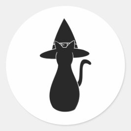 Schwarze Silhouette Hexenkatze mit Zauberhut Runder Aufkleber