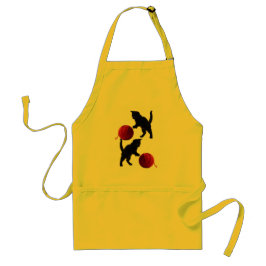 Schwarze Silhouette Kitty mit rotem Wollball Schürze