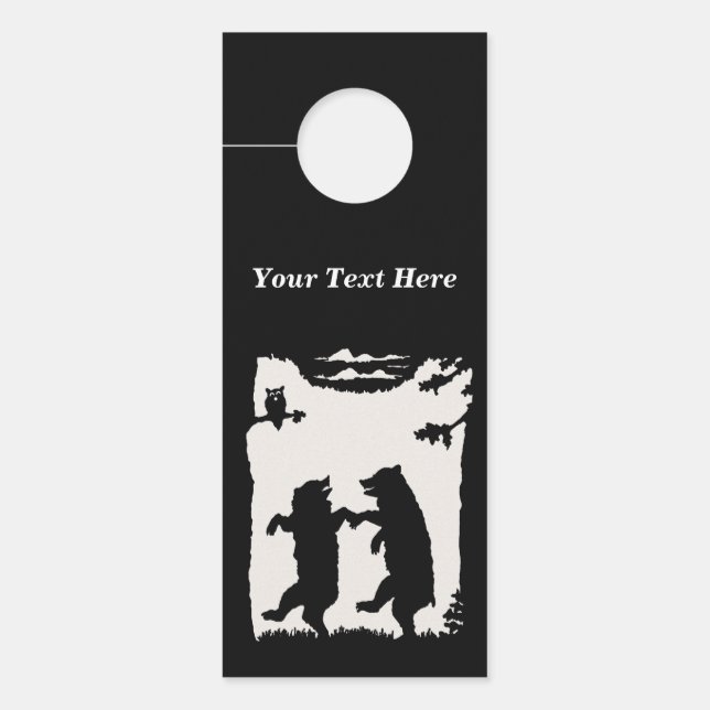 Schwarze Silhouette Paar tanzende Bären Bäume Owl Türanhänger (Vorderseite)
