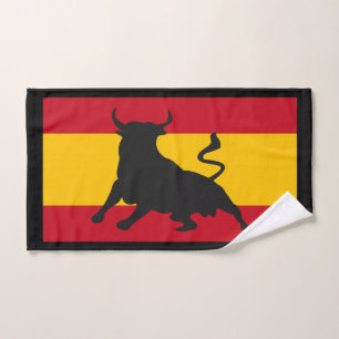 Schwarze Silhouette Stier auf spanischer Flagge Handtuch