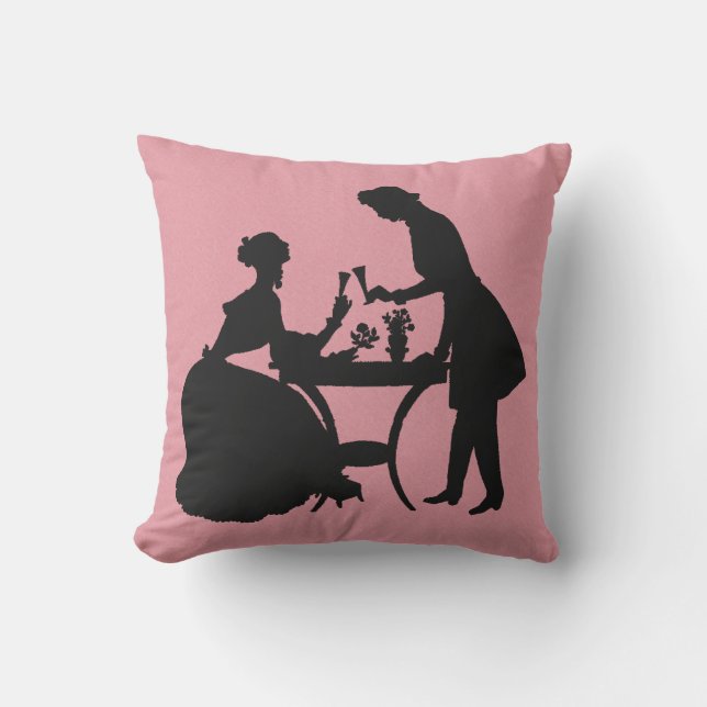 Schwarze Silhouette Vintag Couple Toasting Wein Ro Kissen (Vorderseite)