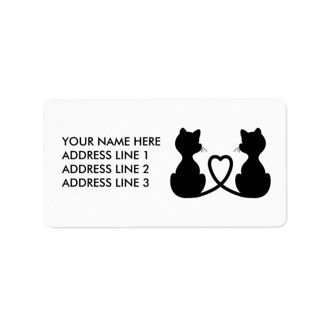 Schwarze Silhouette von zwei Katzen in Liebe Adressaufkleber (Vorne)