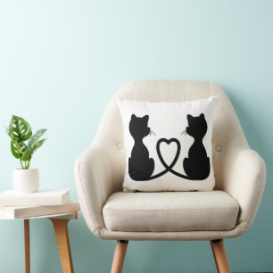 Schwarze Silhouette von zwei Katzen in Liebe Kissen