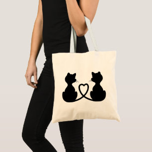 Schwarze Silhouette von zwei Katzen in Liebe Tragetasche