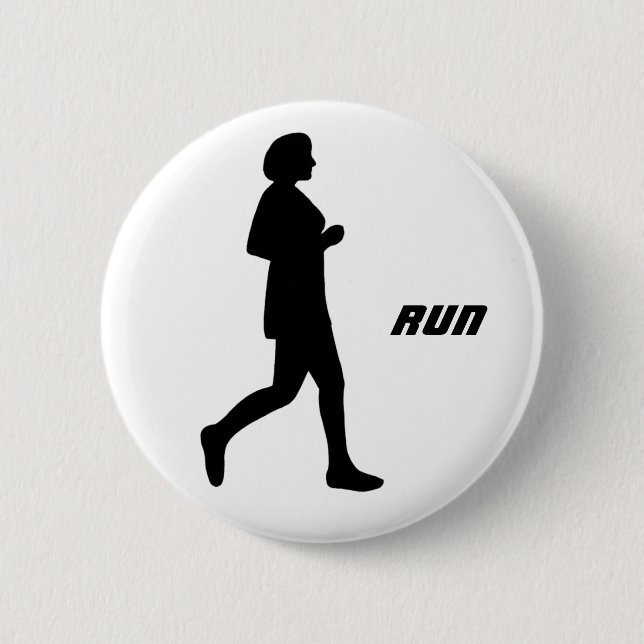 Schwarze Silhouette weiblicher Runner-Malerei Button (Vorderseite)