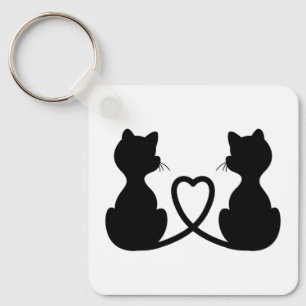 Schwarze Silhouette zweier verliebter Katzen Schlüsselanhänger