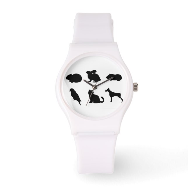 Schwarze Silhouetten Haustiere Kümmre-Zeit Armbanduhr (Vorderseite)