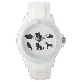 Schwarze Silhouetten Haustiere Kümmre-Zeit Armbanduhr