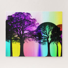 Schwarze Silhouetten und Regenbogenuntergrund