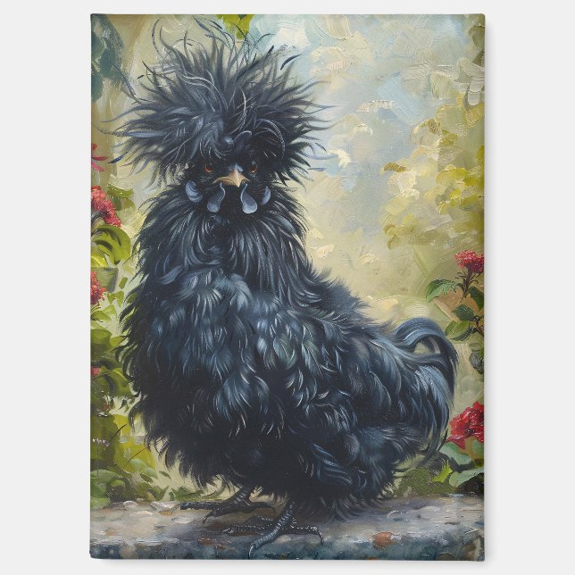 Schwarze Silkie-Hühnermalerei Magnet (Vorderseite)
