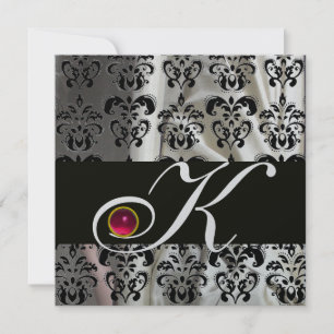 SCHWARZE SILVER SILK DAMASK CLOTH MONOGRAMM PINK R EINLADUNG