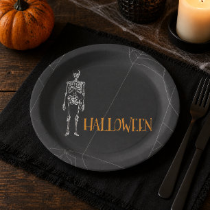 Schwarze Skelett-Spinnennetz-Halloween-Party Pappteller