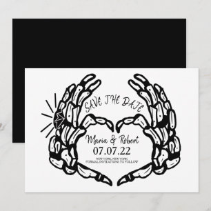 Schwarze Skeletthand-Herz-Hochzeitsringe Einladung