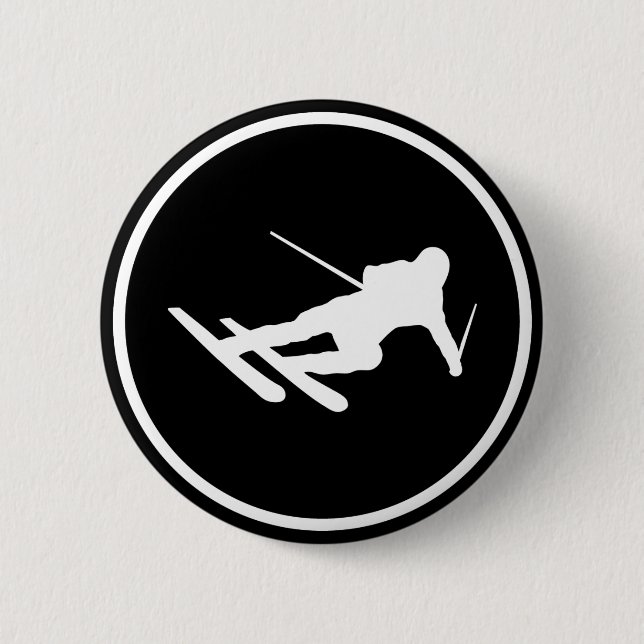 schwarze Skiskifahrenikone abwärts Button (Vorderseite)