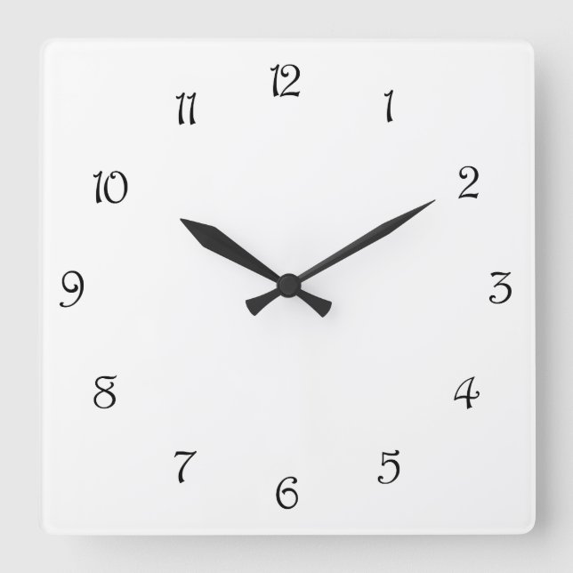 Schwarze Skriptnummern auf weißem Wccn Quadratische Wanduhr (Vorderseite)
