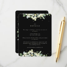Schwarze Snowberry+Eukalyptus Ewedding Details
