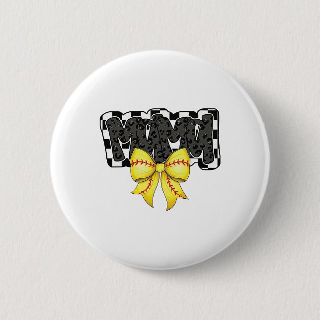 Schwarze Softll Mama Game Day Leopard Kariert Coqu Button (Vorderseite)