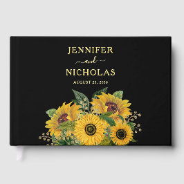 Schwarze Sonnenblume Hochzeit Gold Gästebuch
