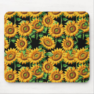 Schwarze Sonnenblumen Blumencotattage Muster Mousepad