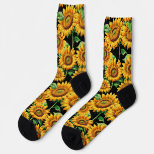 Schwarze Sonnenblumen Blumencotattage Muster Socken