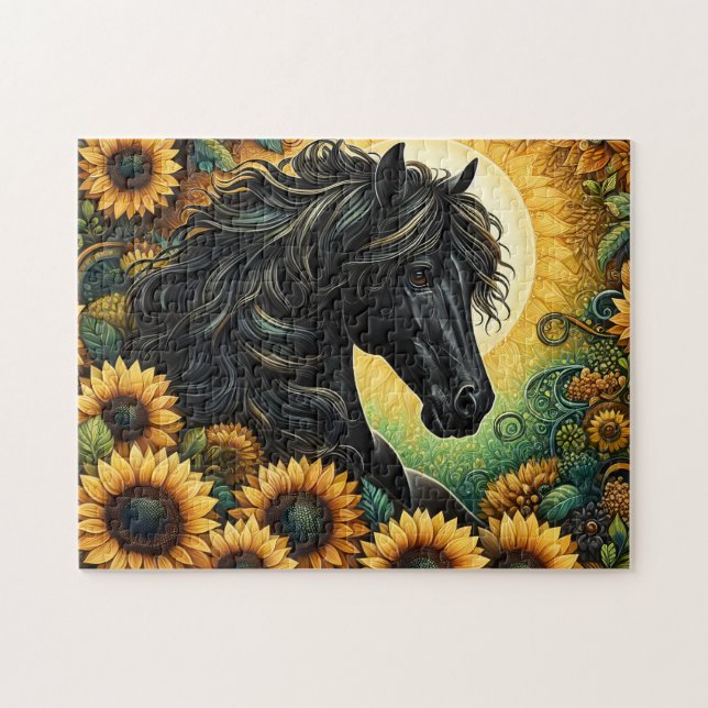 Schwarze Sonnenblumen des Pferdes (Horizontal)