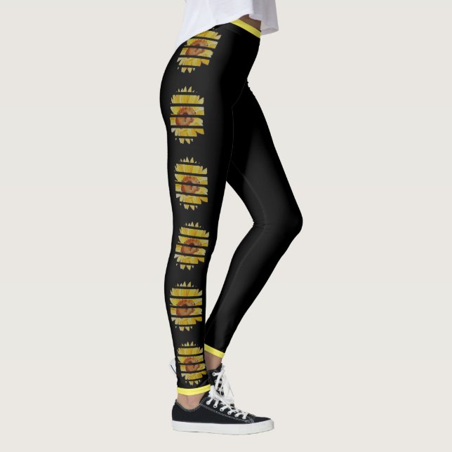 Schwarze Sonnenblumen-Leggings mit gelbem Schnitt Leggings (Rechts)