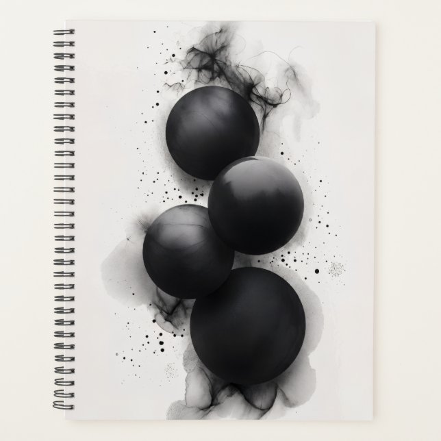 Schwarze Sphären Moderne Abstrakte Kunst Planer (Vorderseite)