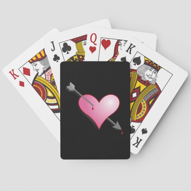 Schwarze Spielkarten mit rosafarbenem Herzen (Rückseite)
