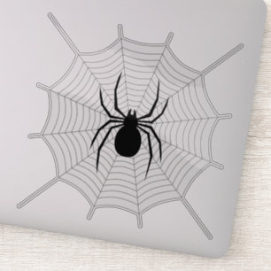 Schwarze Spinne auf grauer Halloween-Web-Dekoratio Aufkleber