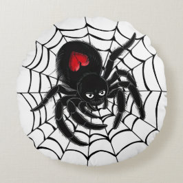 Schwarze Spinne im Web Rund-Throw Kissen