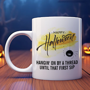 Schwarze Spinne mit Netz anpassbar Halloween Kaffeetasse