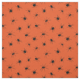 Schwarze Spinnen, Gemustert auf Orange Halloween Stoff