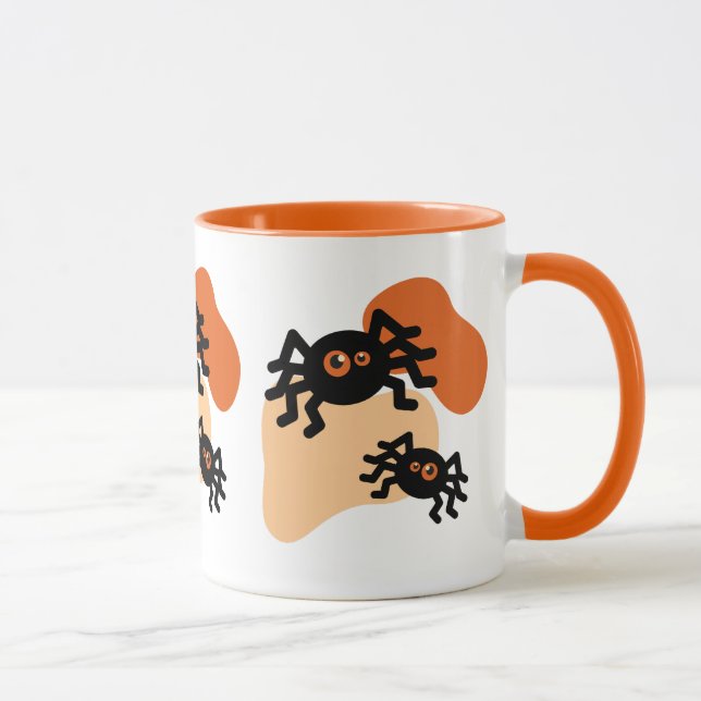Schwarze Spinnen und orangefarbene Blütengestelle Tasse (Rechts)