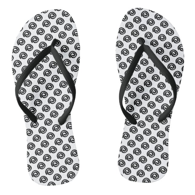 Schwarze Spiralen auf weiß Flip Flops (Fußbett)