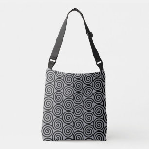 Schwarze Spiralkreise auf Quick Silver Gray Tragetaschen Mit Langen Trägern