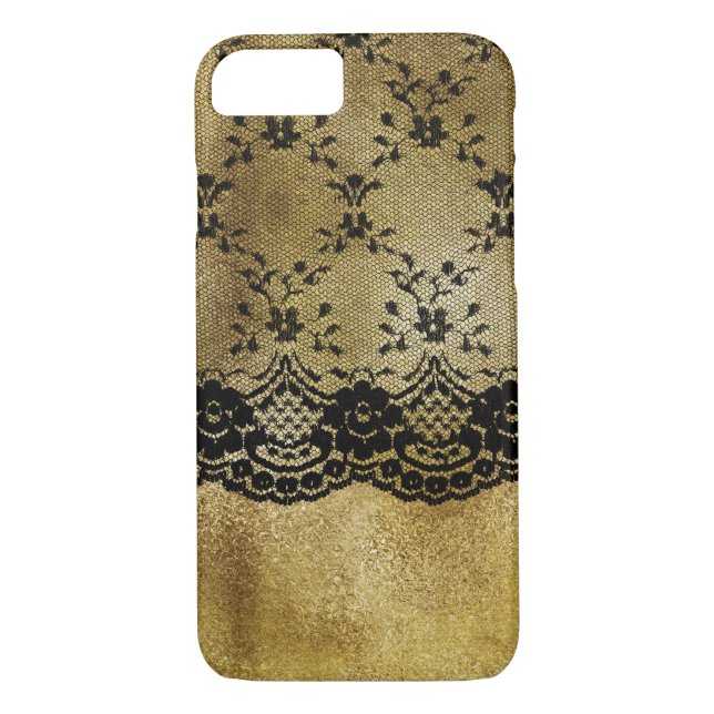 Schwarze Spitze auf GoldGlitter Case-Mate iPhone Hülle (Rückseite)