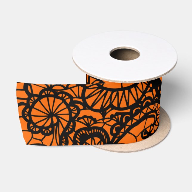 Schwarze Spitze auf Orange Satin Ribbon Satinband (Spule)