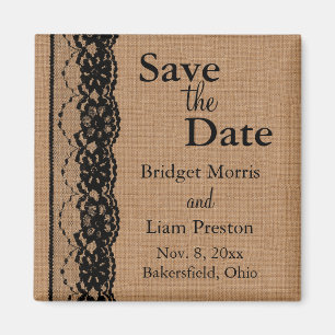 Schwarze Spitze u. Leinwand Save the Date Magnet