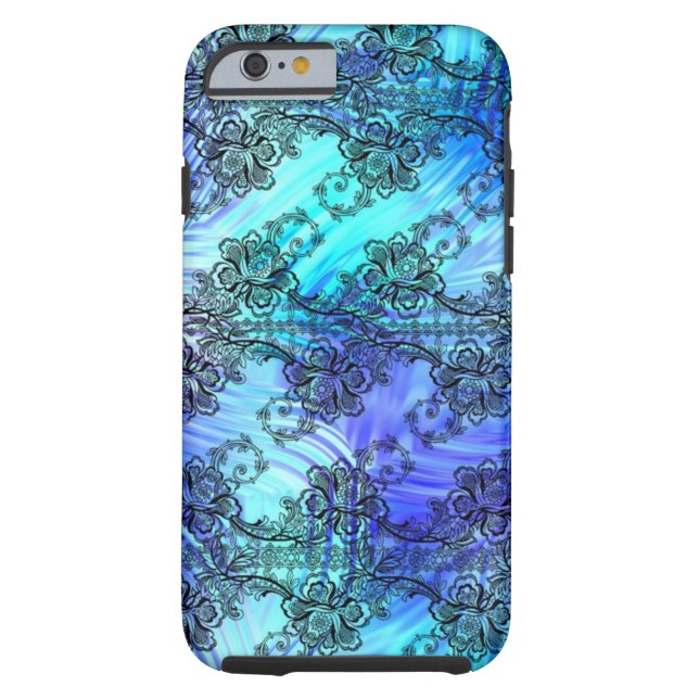 Schwarze Spitze über weichem blauem gemustertem Case-Mate iPhone Hülle (Rückseite)