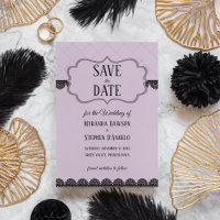 Schwarze Spitzen auf weichem Lavendel Save the Dat