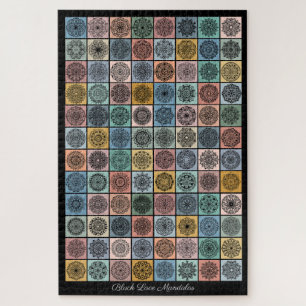 Schwarze Spitzen-Mandalas-Applikations-Patchwork-D