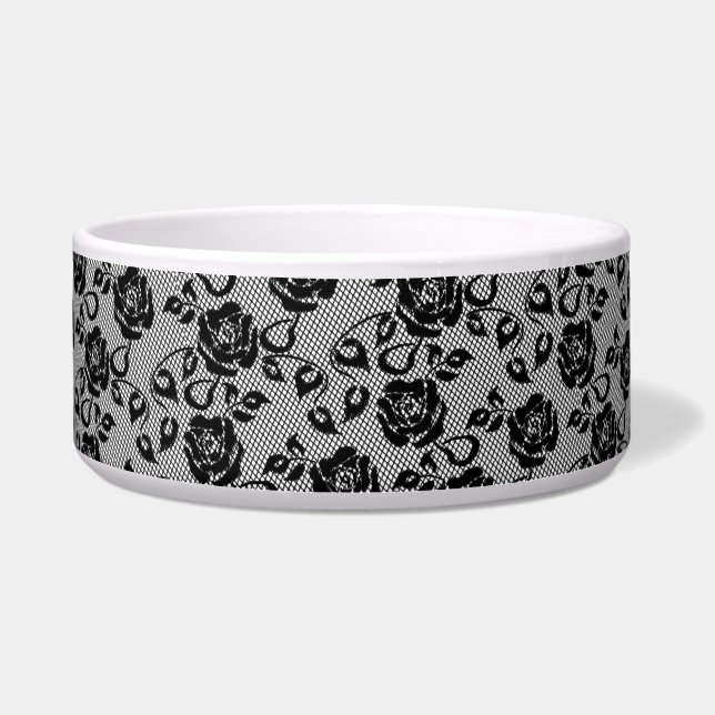 Schwarze Spitzen Rose Fischnet Pet Bowl Napf (Vorderseite)