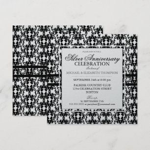 Schwarze Spitzen-Silber-Jubiläums-Party-Einladunge Einladung