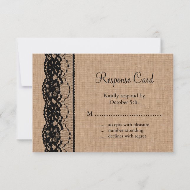 Schwarze Spitzen und Burlap-UAWG RSVP Karte (Vorderseite)