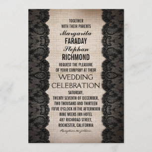 Schwarze Spitzen und rustikale Hochzeitseinladunge Einladung