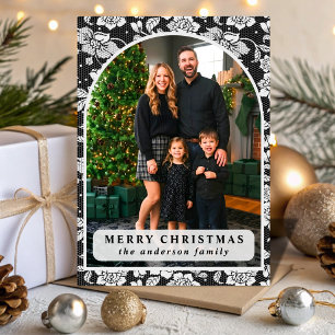 Schwarze Spitzen-Weihnachtsfoto Feiertagskarte