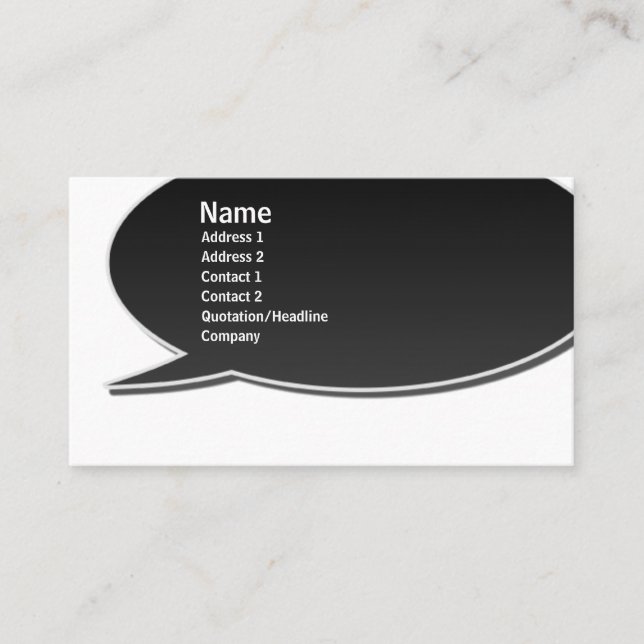 Schwarze Sprache-Blasen-Karte Visitenkarte (Vorderseite)