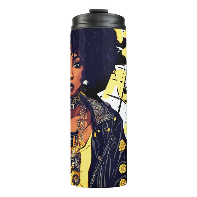 SCHWARZE STÄDTISCHE SCHÖNHEIT ROLL LEATHER JACKET  THERMOSBECHER (Vorderseite)